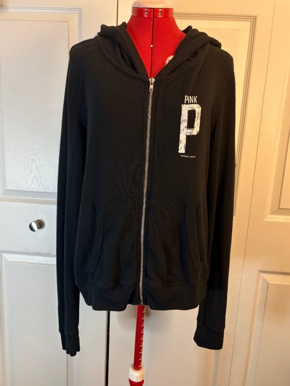 PINK Black Zip Up Hoodie Sweater L